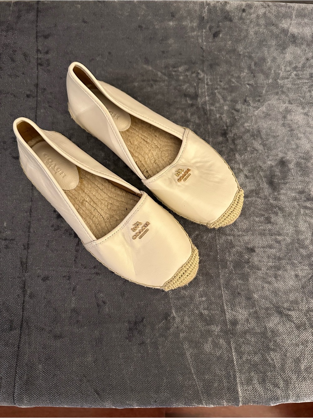 Coach Women's Cream Leather Espadrille Flats with Jute Toe
